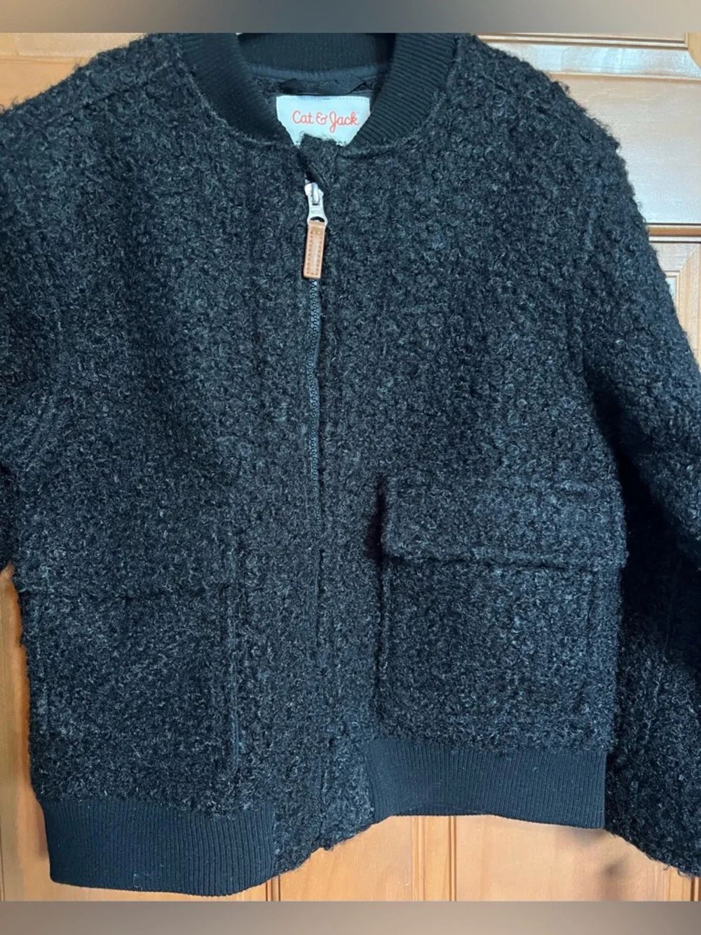 Cat & Jack Black Faux Fur Zip-Up Aviator Jacket